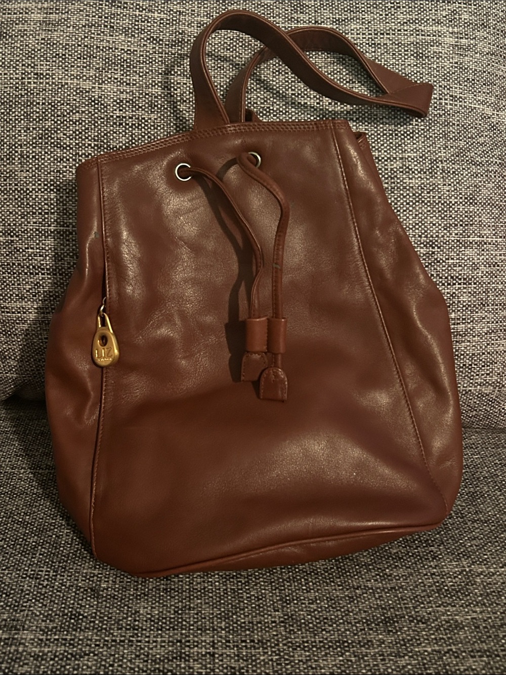 Liz Claiborne Brown Leather Drawstring Bucket Bag